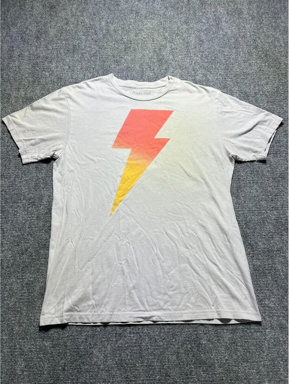 Mens Large Sub_Urban Riot White Fading Orange Lightning Bolt T-Shirt - Picture 1 of 6